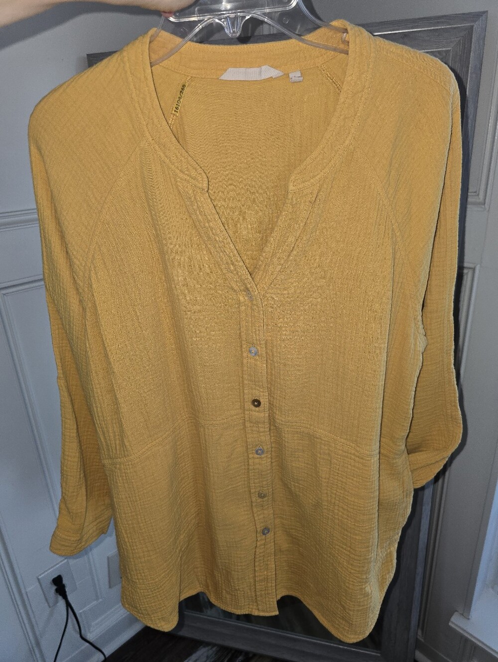 Soft Surroundings Women's Gauze Yellow Mustard  Long Sleeve Button Down Shirt